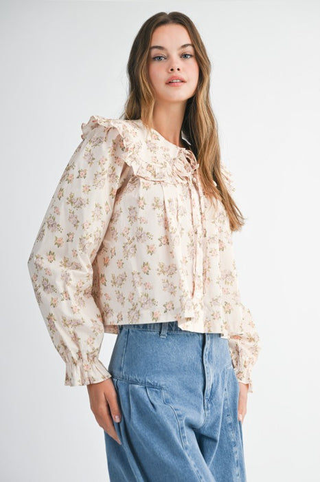 Floral Peter Pan Collar Top PEACH