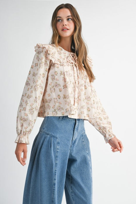 Floral Peter Pan Collar Top PEACH