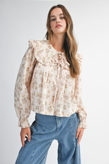 Floral Peter Pan Collar Top PEACH
