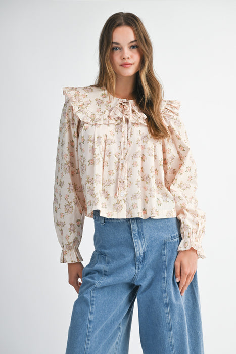 Floral Peter Pan Collar Top PEACH