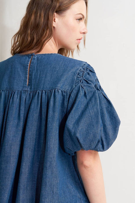 Honeycomb Smocked Bubble Sleeve Top