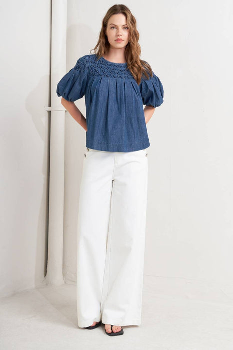 Honeycomb Smocked Bubble Sleeve Top