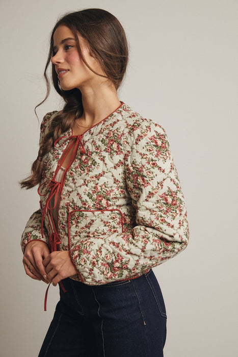 Floral Front Tie Quilt Jacket Light Sage