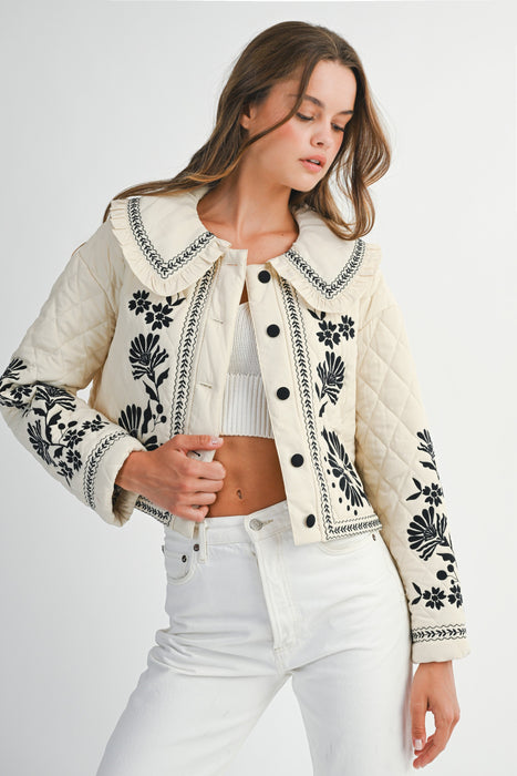 Peter Pan Collar Embroidered/Quilted Jacket