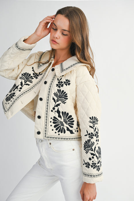 Peter Pan Collar Embroidered/Quilted Jacket