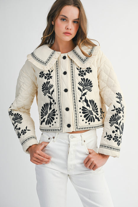 Peter Pan Collar Embroidered/Quilted Jacket