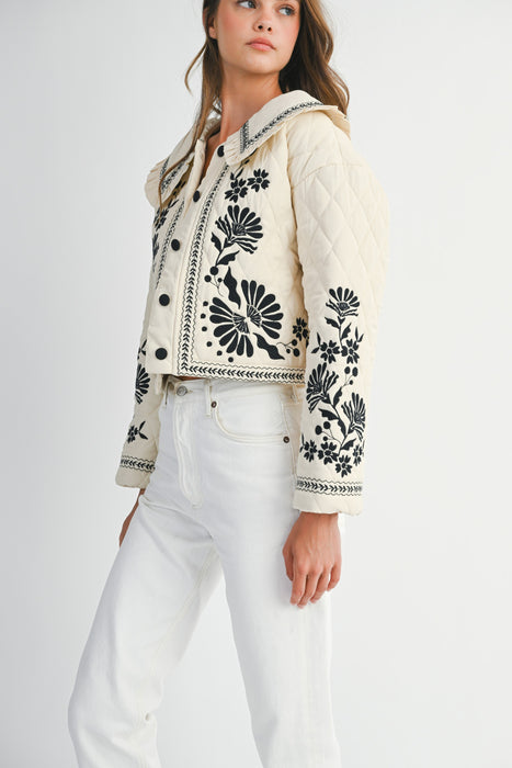 Peter Pan Collar Embroidered/Quilted Jacket