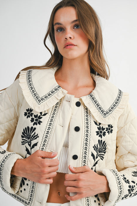 Peter Pan Collar Embroidered/Quilted Jacket