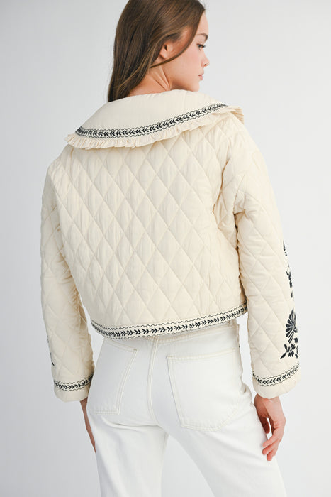 Peter Pan Collar Embroidered/Quilted Jacket