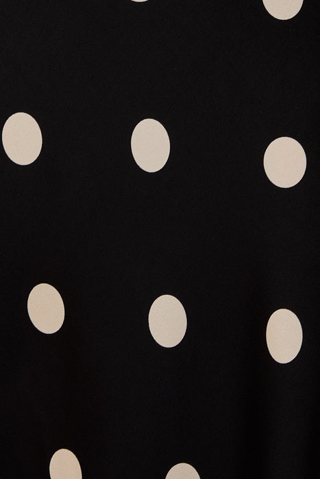 Satin Midi Skirt Elastic Waist Polka Dot