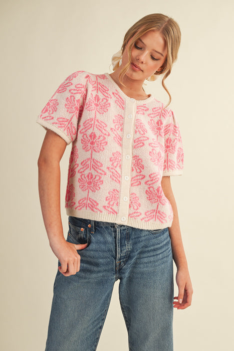 Short Sleeve Floral Cardigan