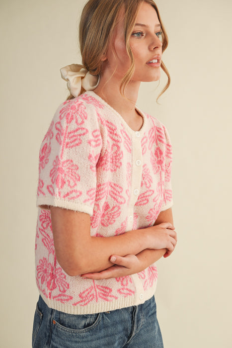 Short Sleeve Floral Cardigan