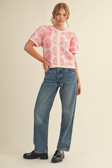 Short Sleeve Floral Cardigan