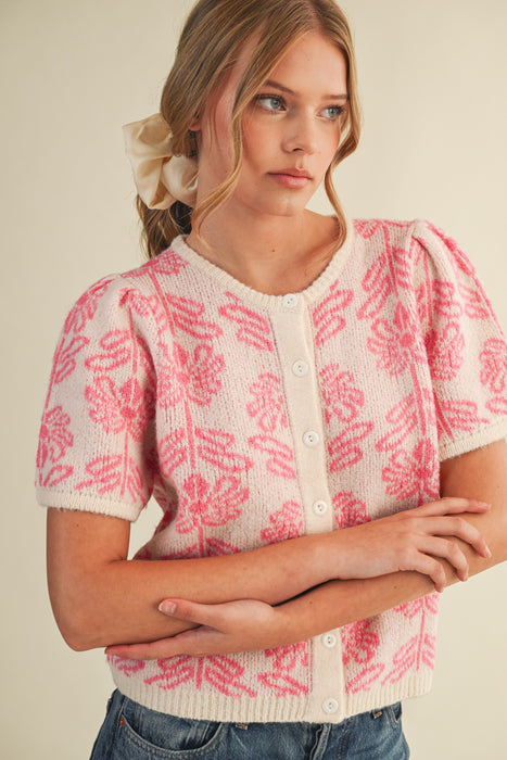 Short Sleeve Floral Cardigan