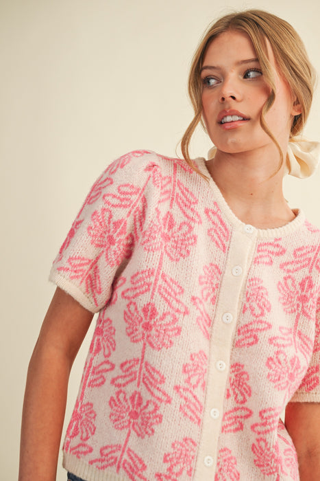 Short Sleeve Floral Cardigan