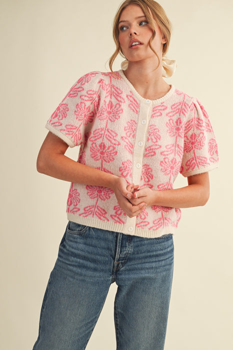 Short Sleeve Floral Cardigan