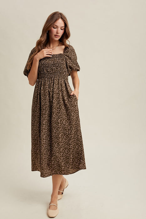Floral Puff Sleeve Midi Dress