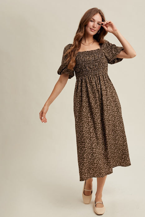 Floral Puff Sleeve Midi Dress