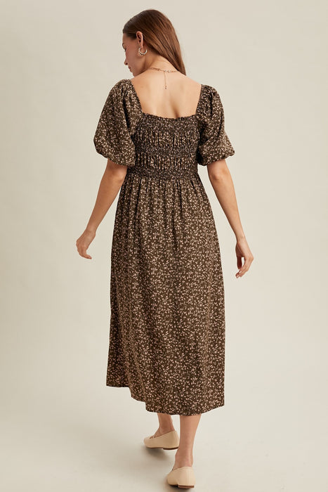 Floral Puff Sleeve Midi Dress