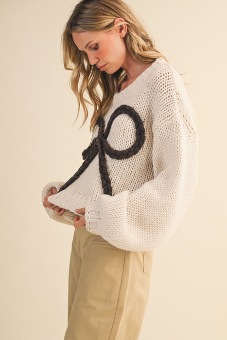 Ribbon Print Sweater Top