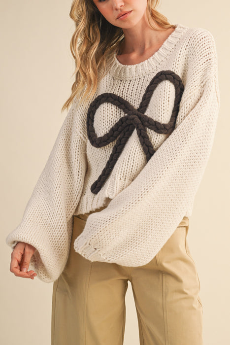 Ribbon Print Sweater Top