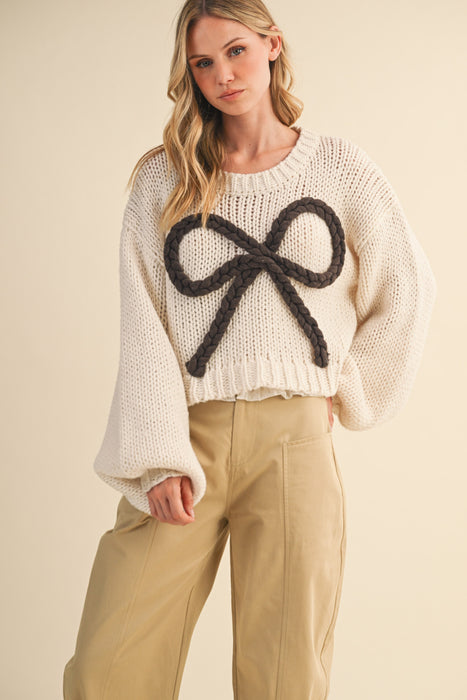 Ribbon Print Sweater Top