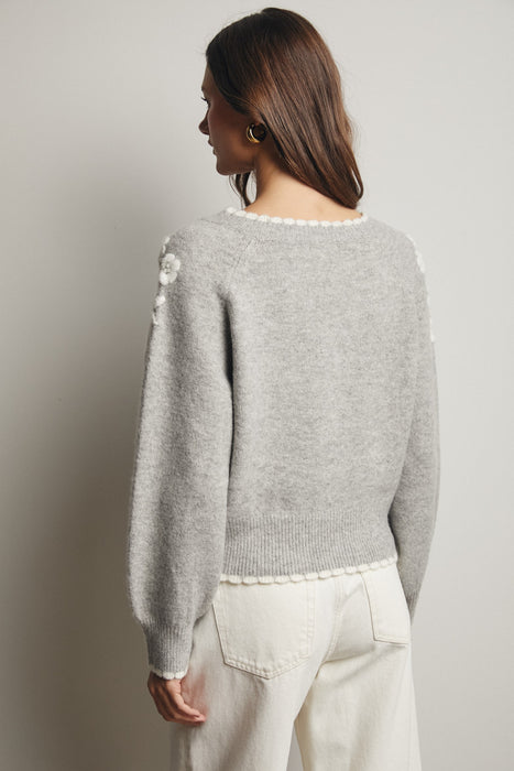 V-Neck Flower Detail Sweater