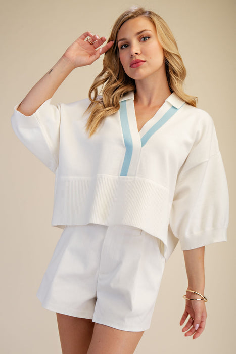 Collar with Contrast Trim Sweater