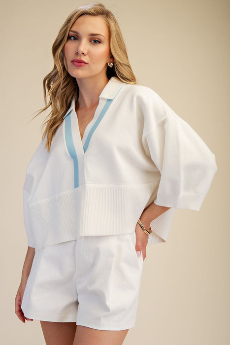 Collar with Contrast Trim Sweater