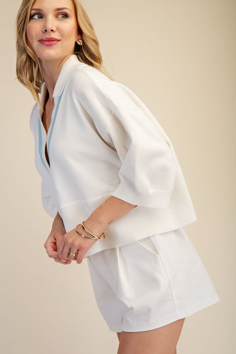 Collar with Contrast Trim Sweater