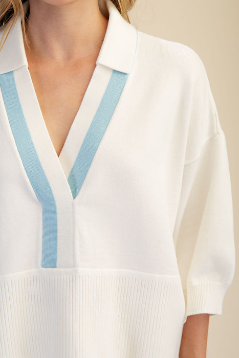 Collar with Contrast Trim Sweater