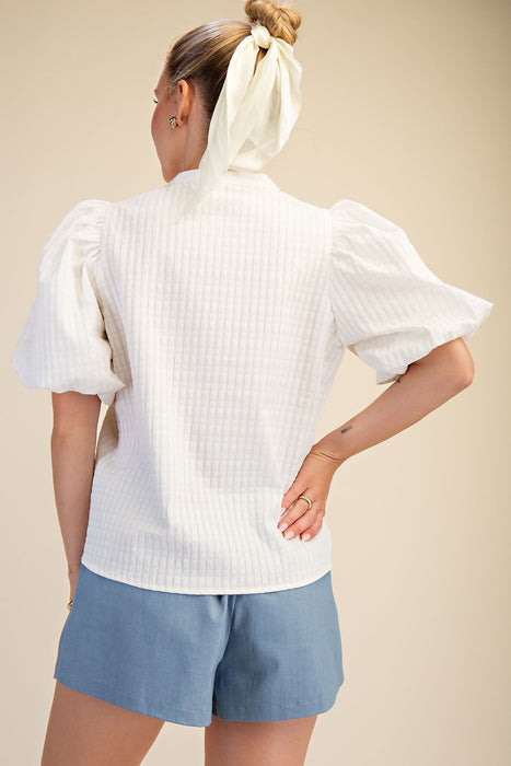 Puff Sleeve V Neck Textured Top