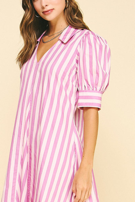 Striped V Neck Midi Dress