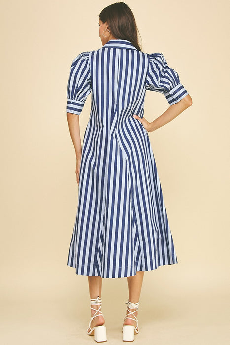 Striped V Neck Midi Dress