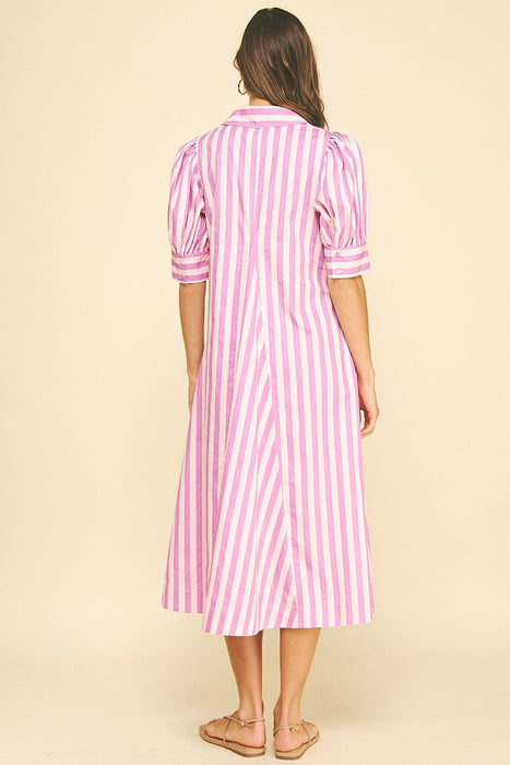Striped V Neck Midi Dress