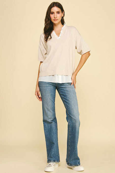 Mixed Media Layered Knit Top