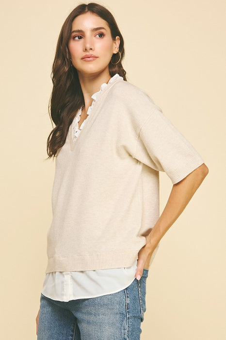 Mixed Media Layered Knit Top