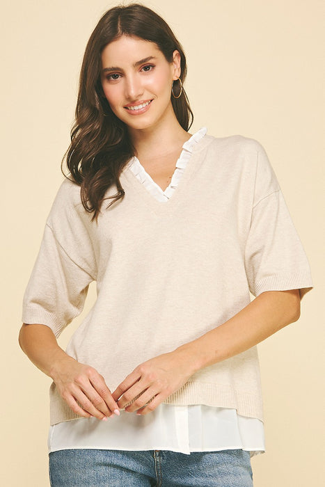 Mixed Media Layered Knit Top