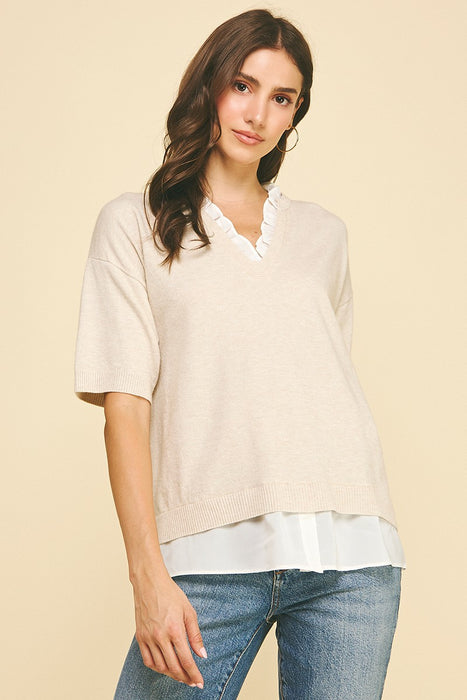 Mixed Media Layered Knit Top