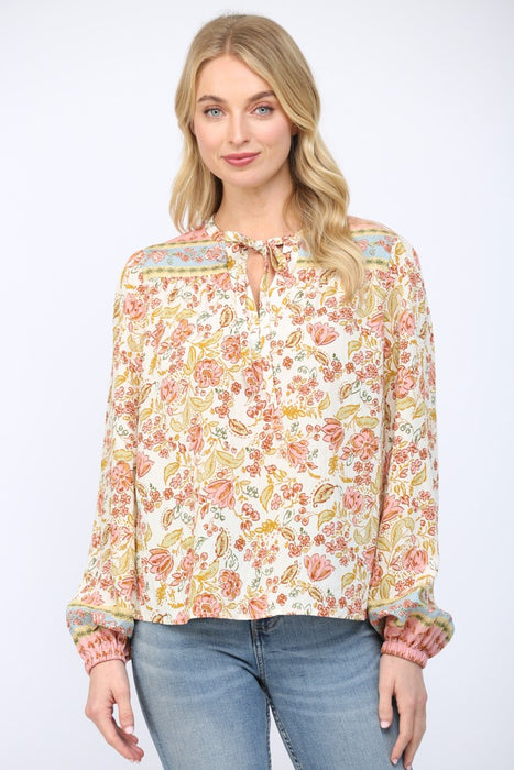 Tie Neck Peasant Blouse