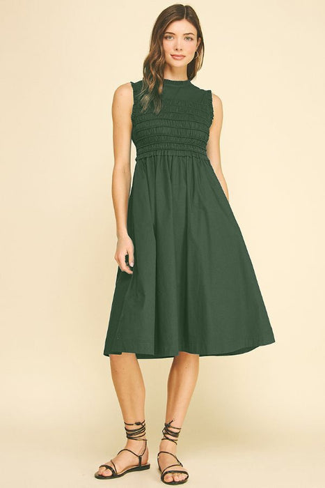 Smocking Detail Midi Dress