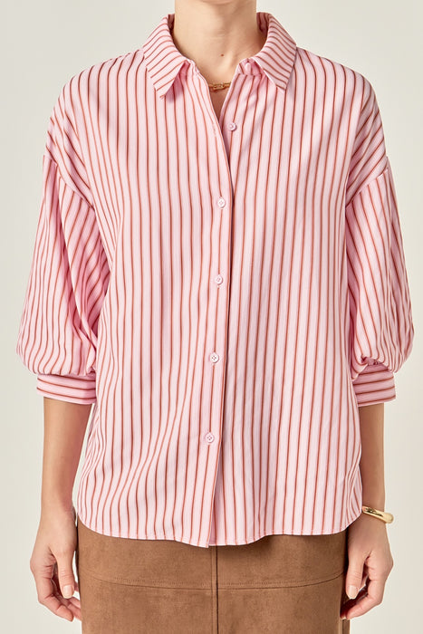 Pinstripe Balloon Sleeve Shirt