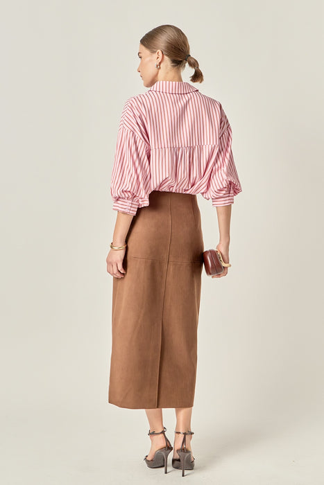 Pinstripe Balloon Sleeve Shirt