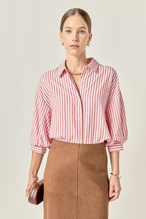 Pinstripe Balloon Sleeve Shirt