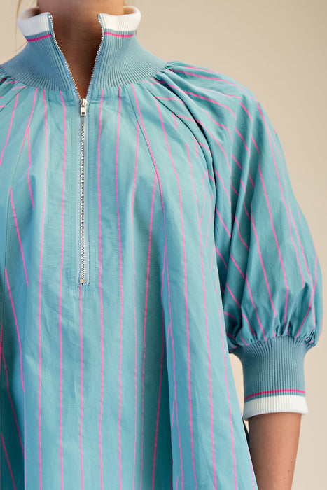 Mock Neck Band Puff Sleeve Blouse