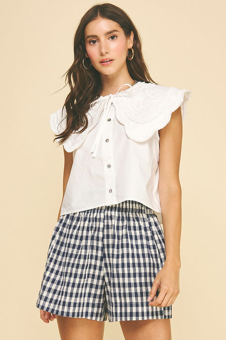 Ruffle Embroidered Collar Shirt