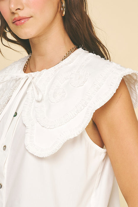 Ruffle Embroidered Collar Shirt