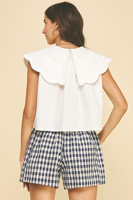 Ruffle Embroidered Collar Shirt