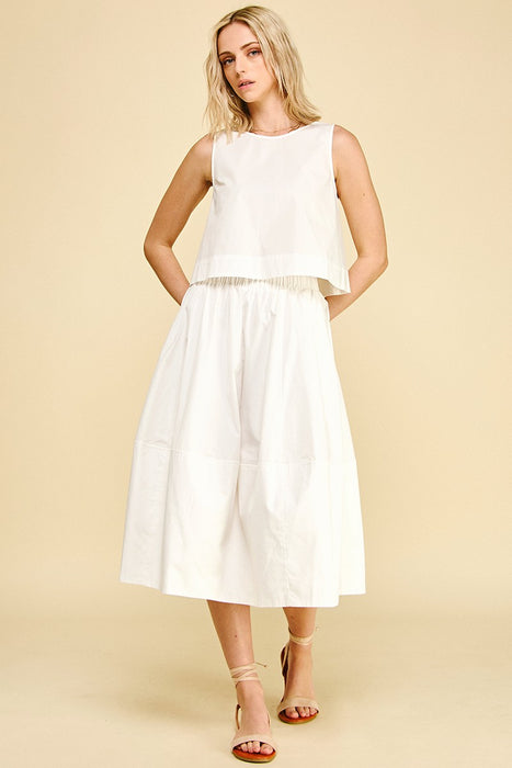 Pleated Poplin Midi Skirt