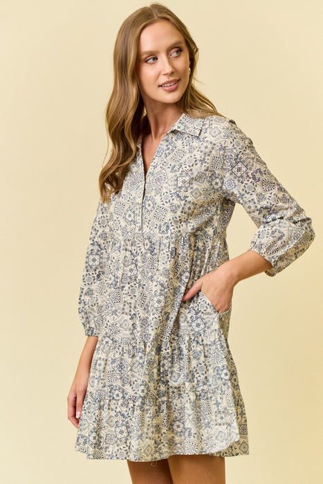 Paisley Print Button Down Mini Dress